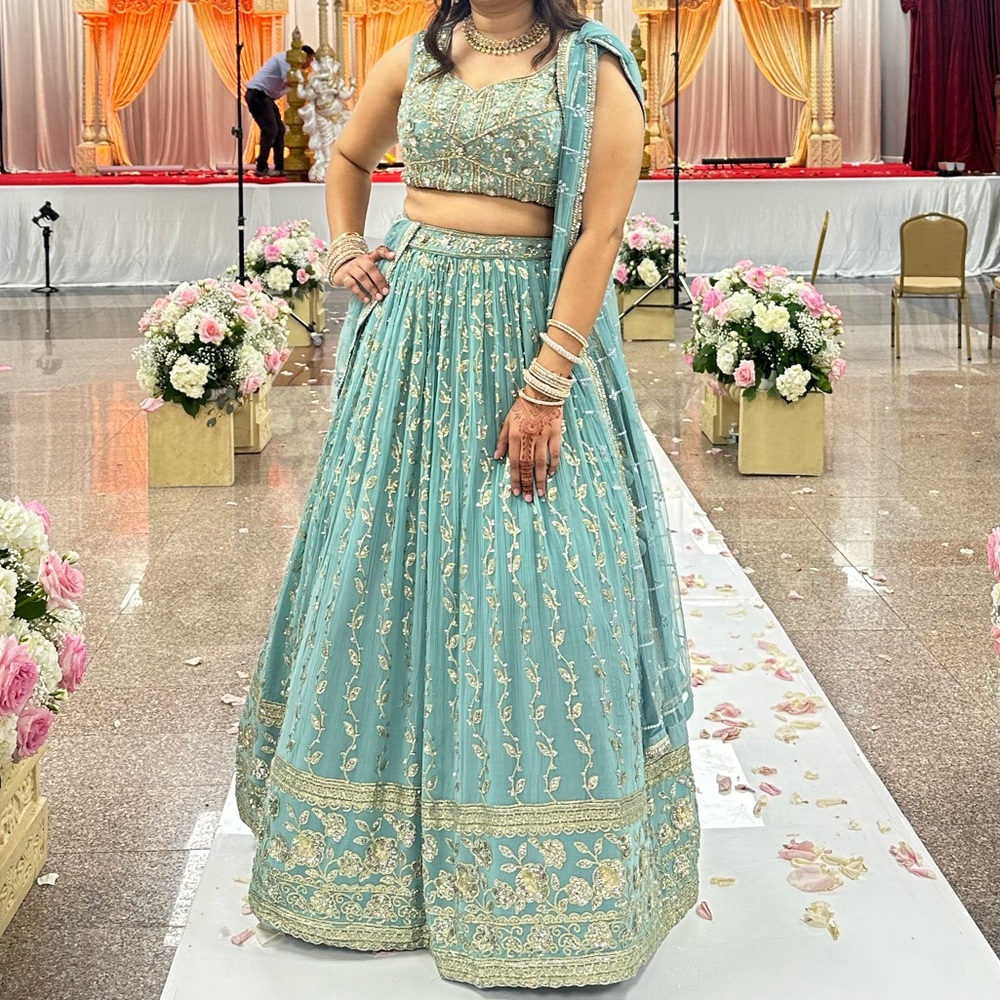 Ethnic Indian Wear Light Blue Embroidered Skirt Set